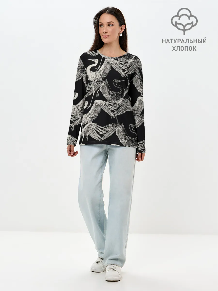 Лонгслив женский. Хлопок / Белые Птицы