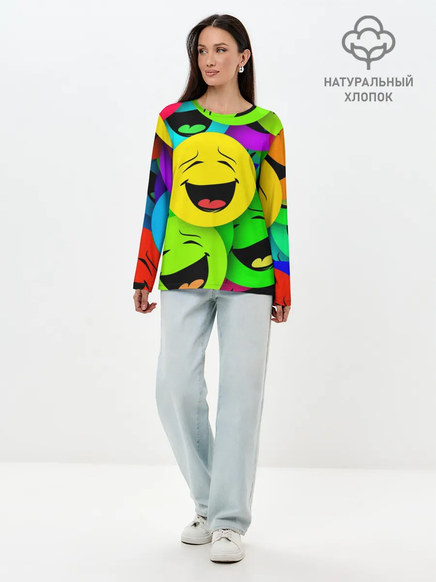 Лонгслив женский. Хлопок / ВЕСЁЛЫЕ СМАЙЛИКИ.
