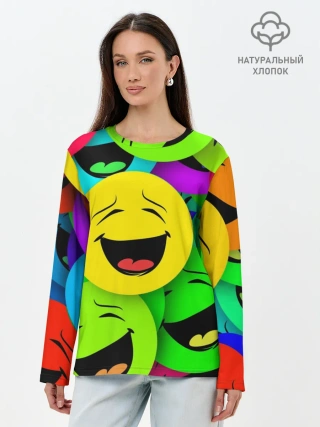 Лонгслив женский. Хлопок / ВЕСЁЛЫЕ СМАЙЛИКИ.