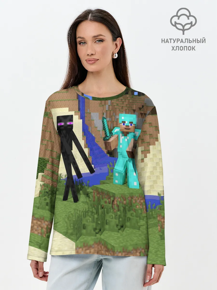 Лонгслив женский. Хлопок / Стив и эндермен.