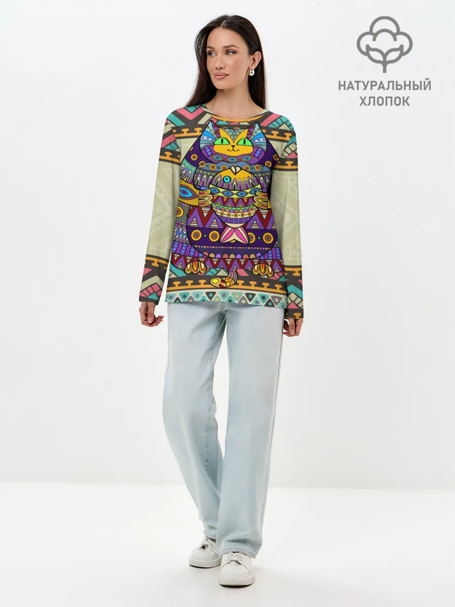 Лонгслив женский. Хлопок / Кот 3