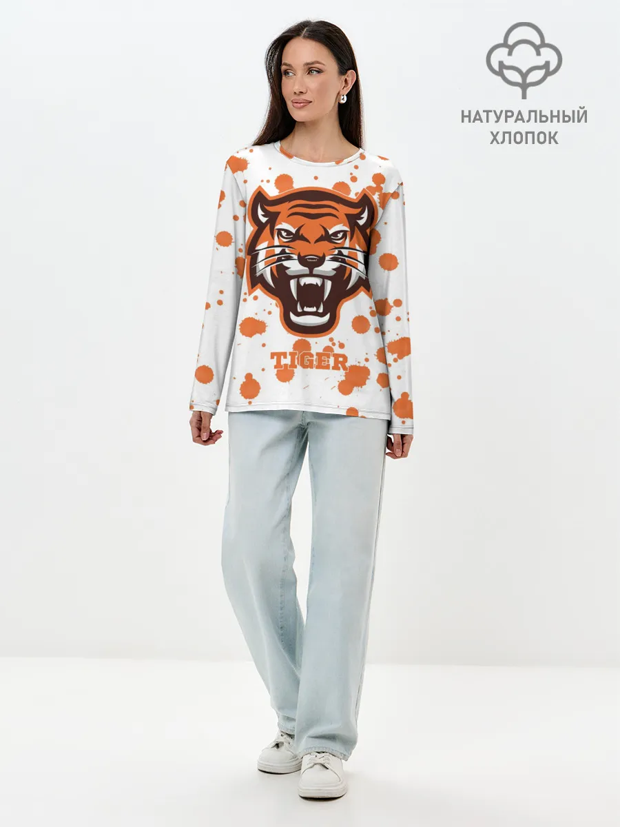 Лонгслив женский. Хлопок / Огненный тигр