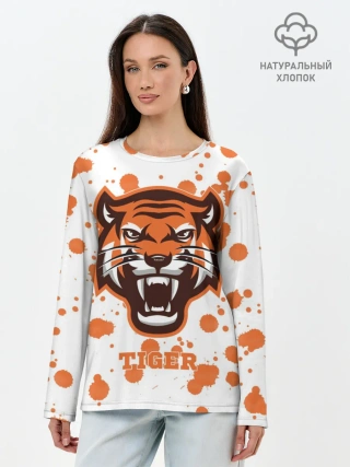 Лонгслив женский. Хлопок / Огненный тигр