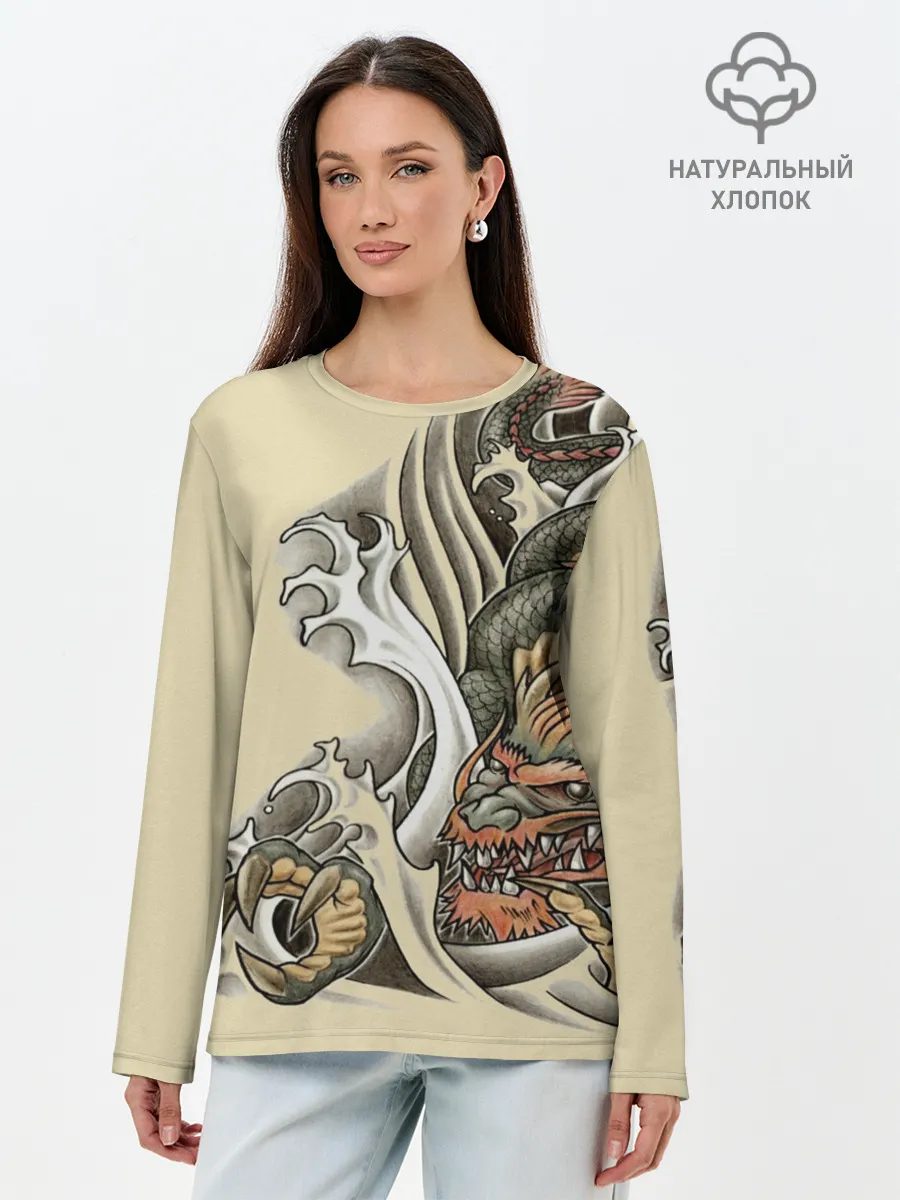 Лонгслив женский. Хлопок / Восточный дракон