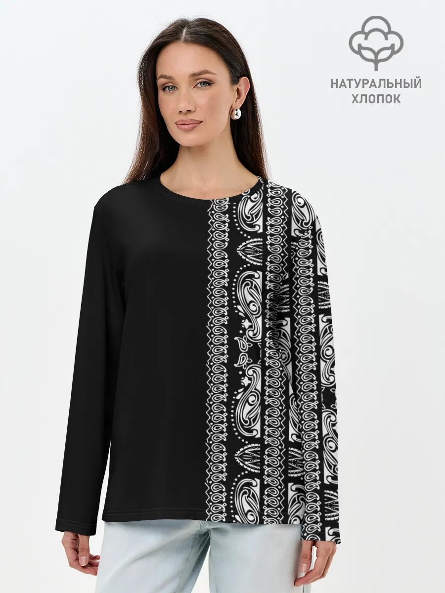 Лонгслив женский. Хлопок / Узор на чёрном
