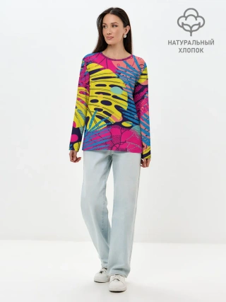 Лонгслив женский. Хлопок / Тропики fashion