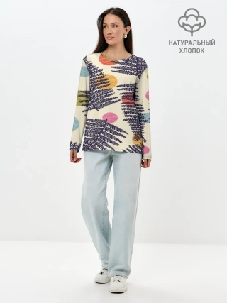 Лонгслив женский. Хлопок / Тропики паттерн