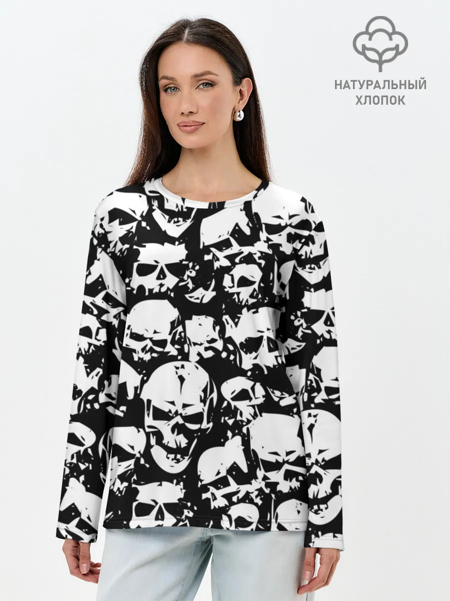 Лонгслив женский. Хлопок / черепа