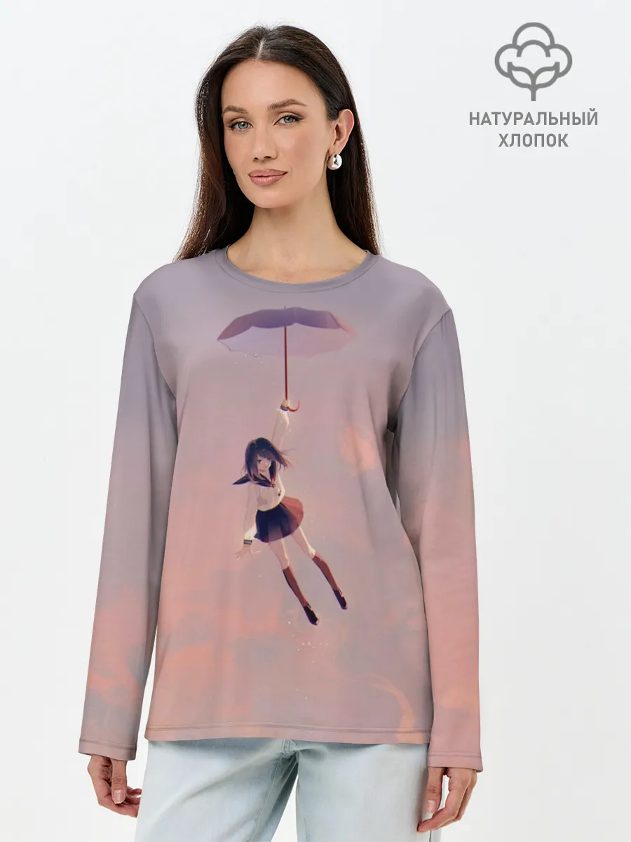 Лонгслив женский. Хлопок / Девушка с зонтом