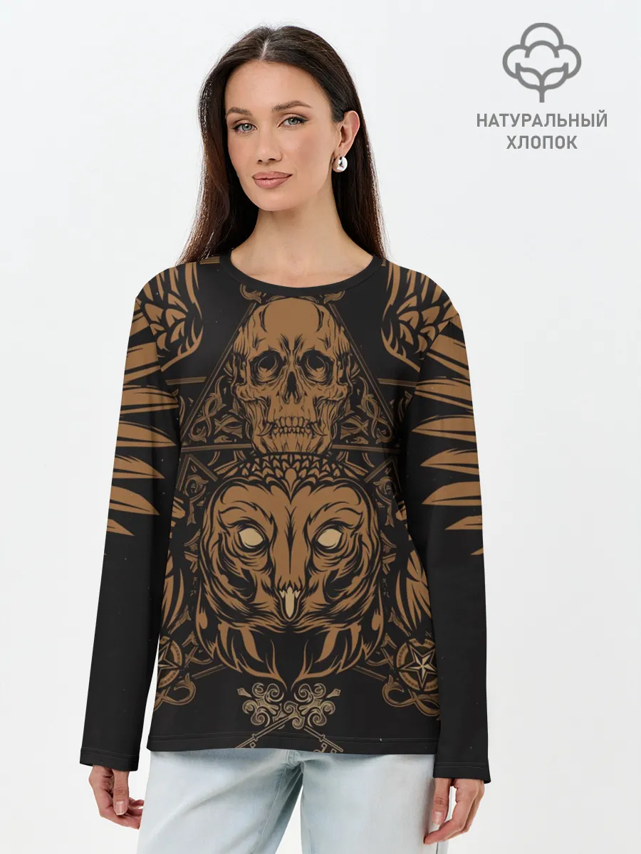 Лонгслив женский. Хлопок / Vintage Skull Art 2