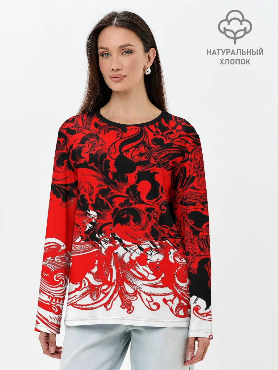 Лонгслив женский. Хлопок / Абстрактные узоры 3