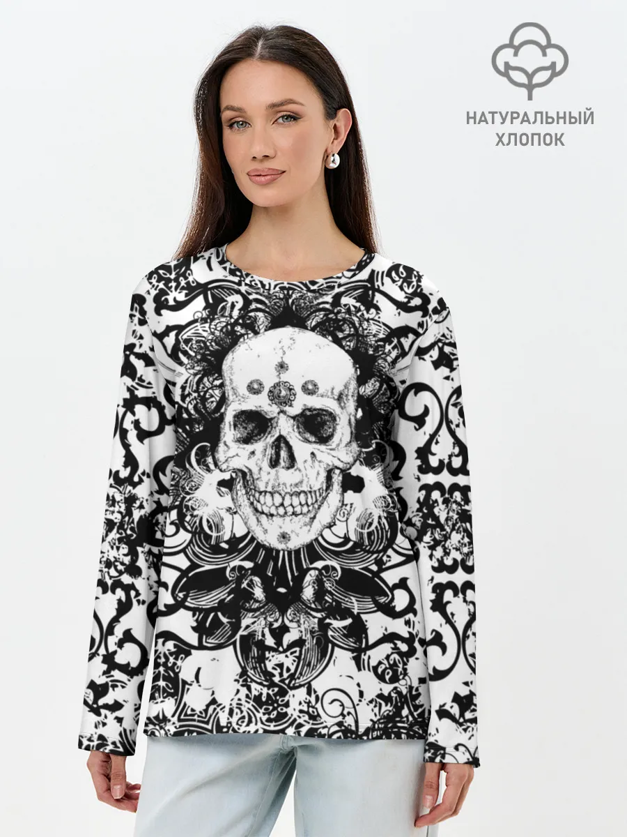 Лонгслив женский. Хлопок / Grunge Skull