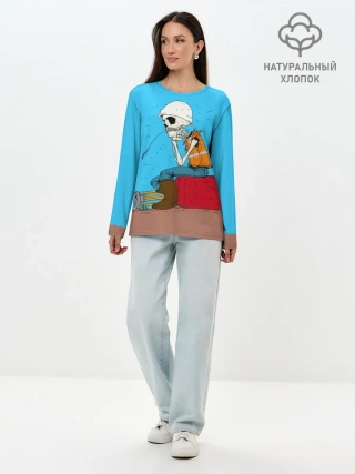 Лонгслив женский. Хлопок / Скелетон геодезист