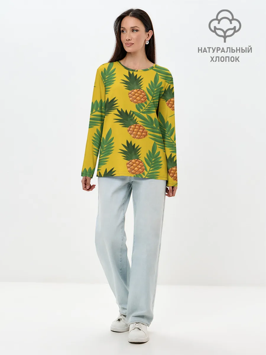 Лонгслив женский. Хлопок / Ананасы