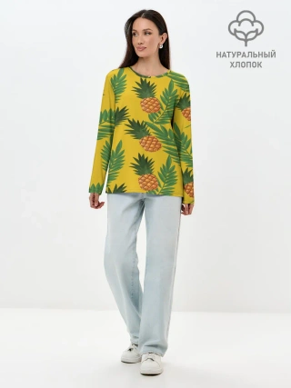 Лонгслив женский. Хлопок / Ананасы