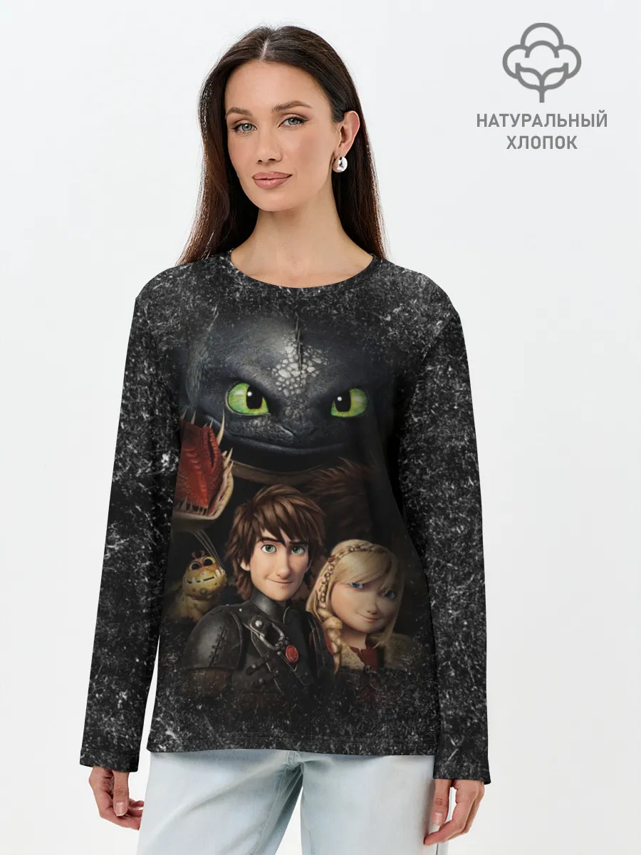 Лонгслив женский. Хлопок / Беззубик и викинги