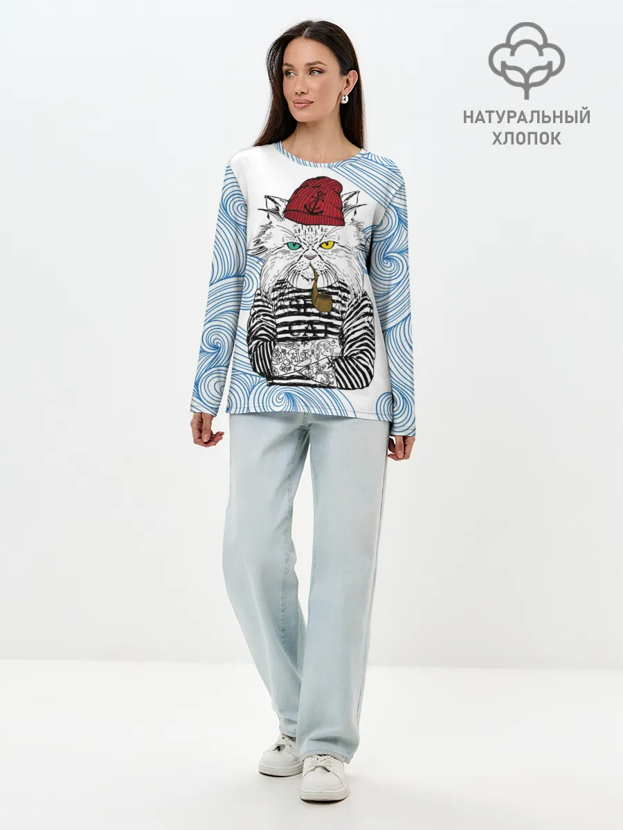 Лонгслив женский. Хлопок / Кот Моряк