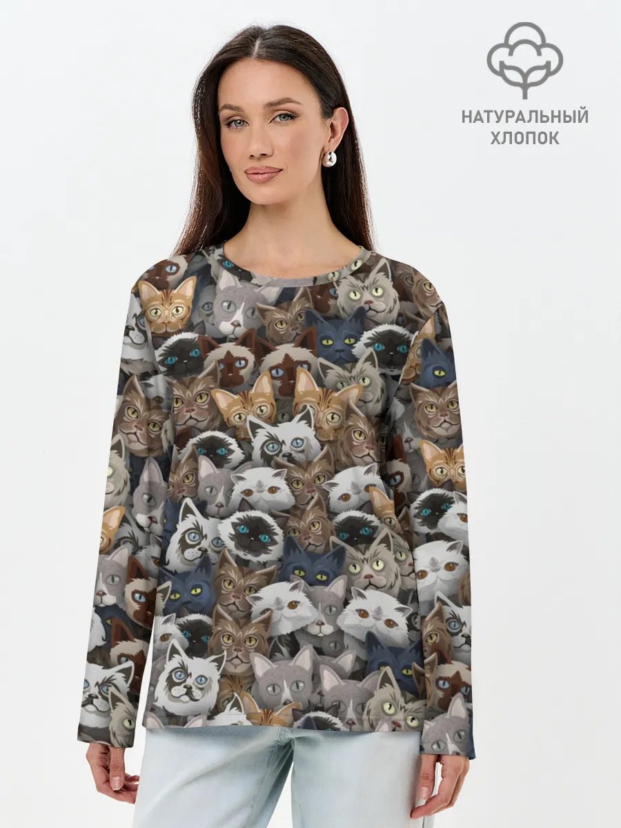 Лонгслив женский. Хлопок / Коты разных пород