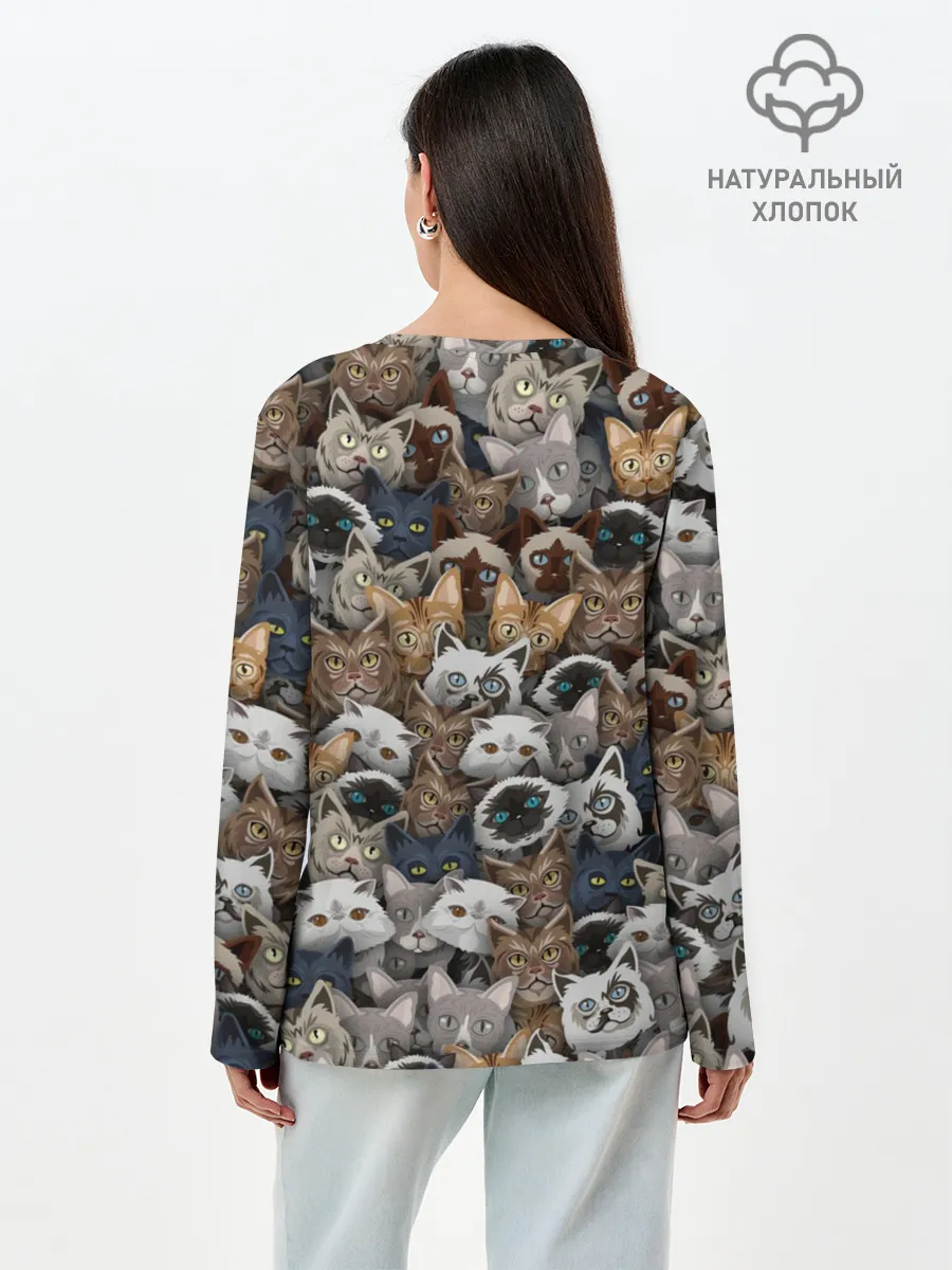 Лонгслив женский. Хлопок / Коты разных пород