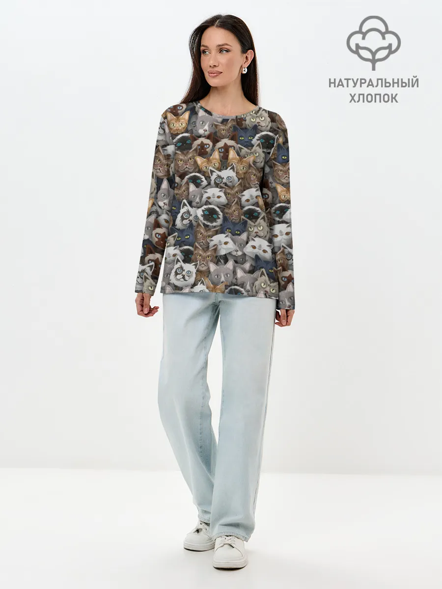 Лонгслив женский. Хлопок / Коты разных пород