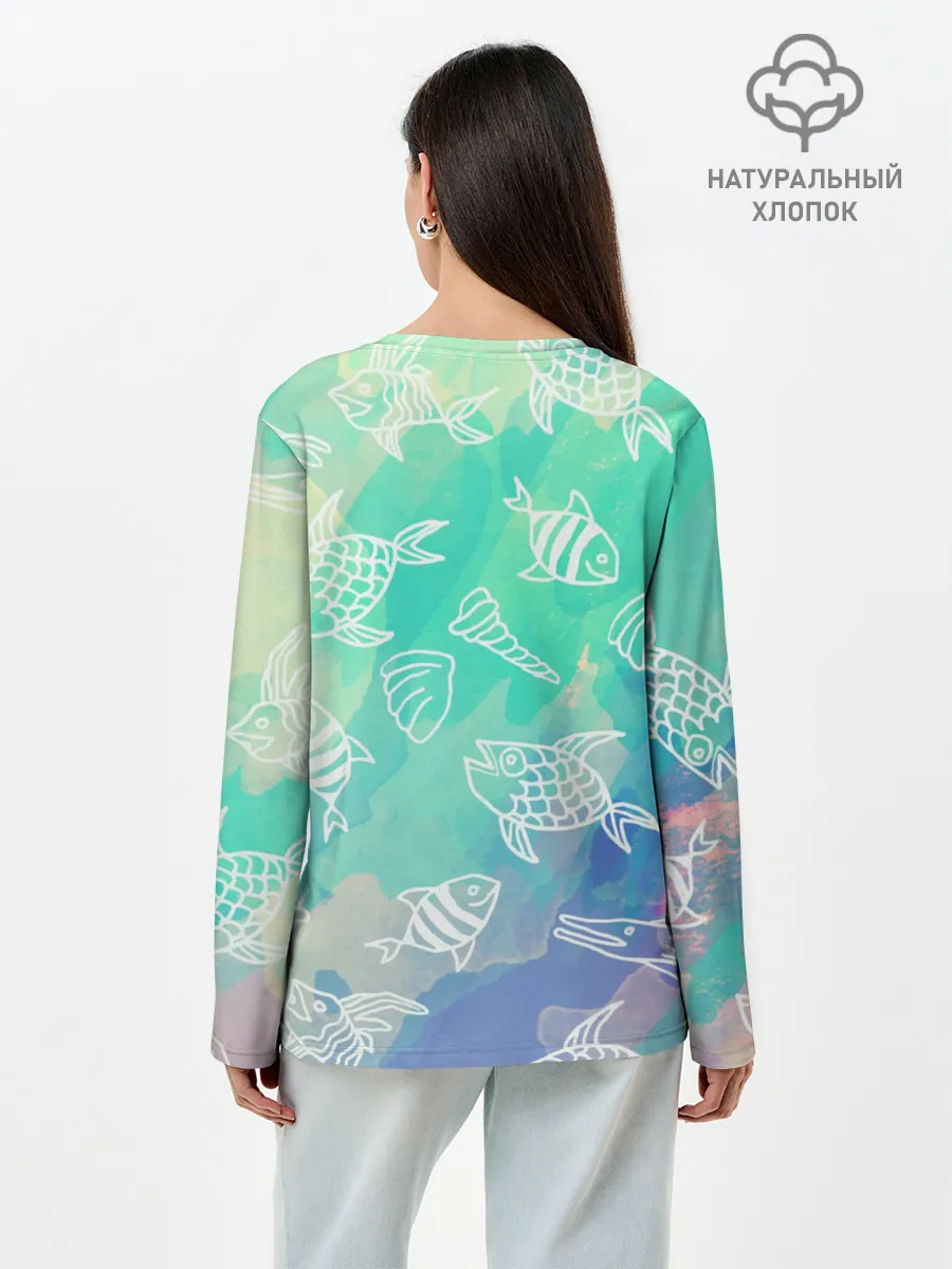 Лонгслив женский. Хлопок / Рыбы