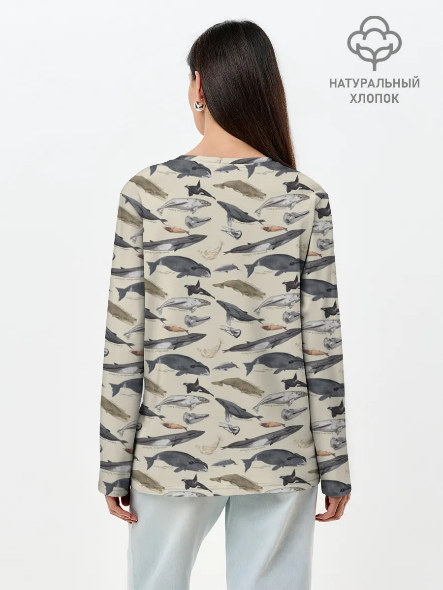 Лонгслив женский. Хлопок / Whales pattern