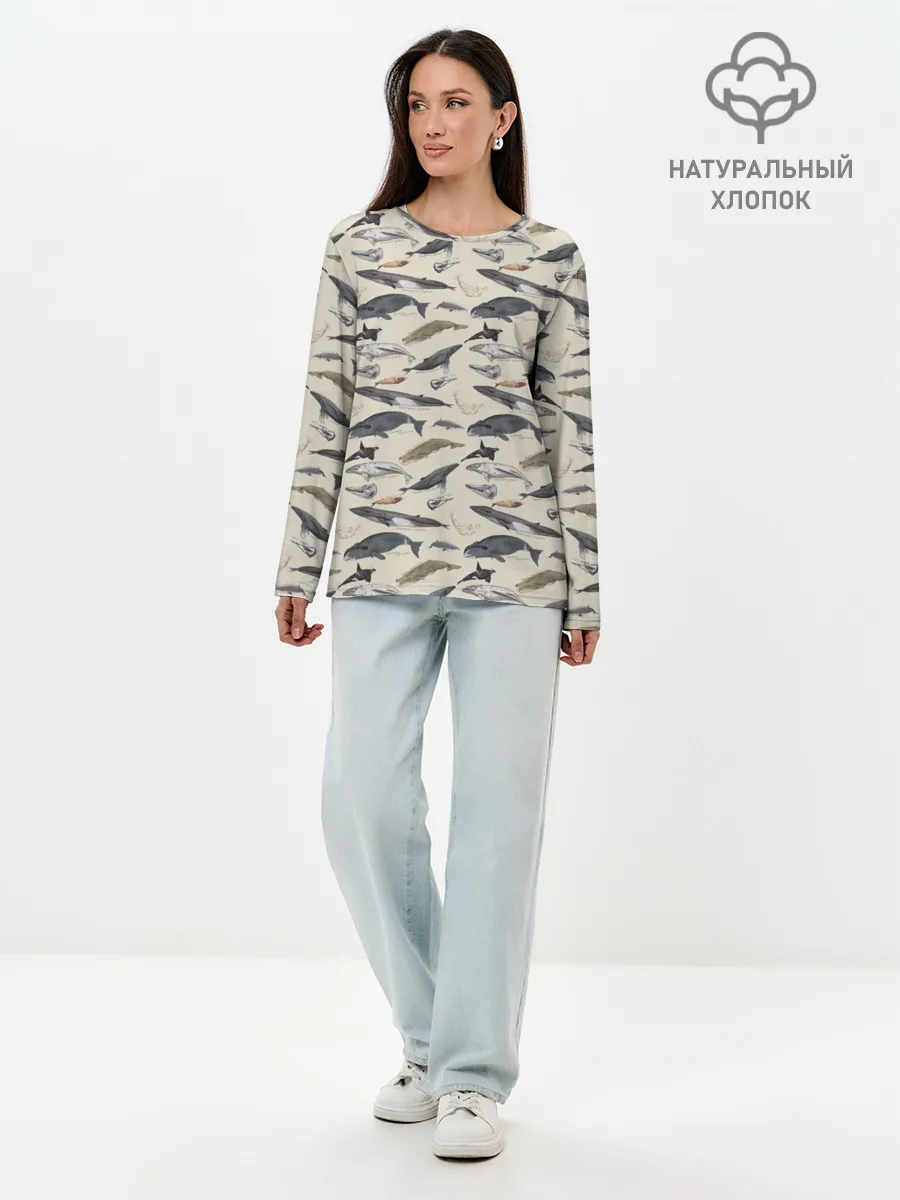 Лонгслив женский. Хлопок / Whales pattern