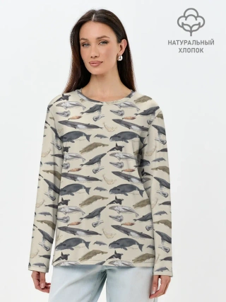 Лонгслив женский. Хлопок / Whales pattern