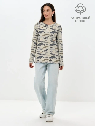 Лонгслив женский. Хлопок / Whales pattern