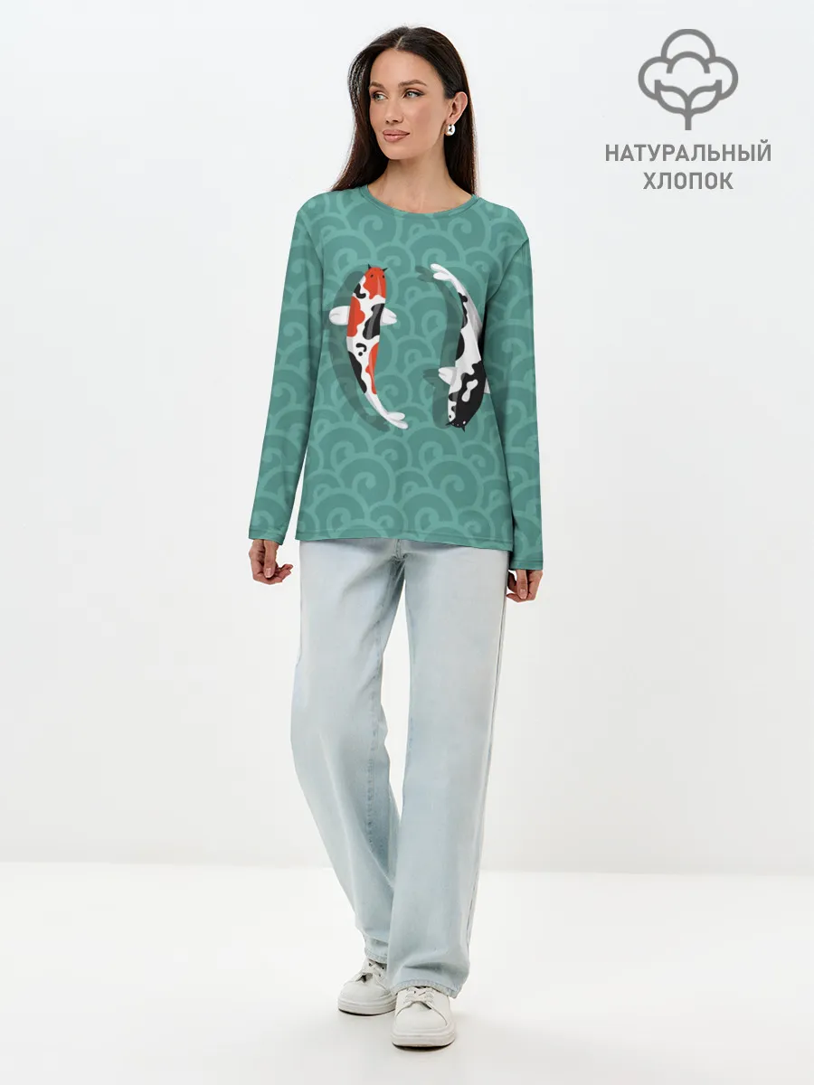 Лонгслив женский. Хлопок / Японские рыбки