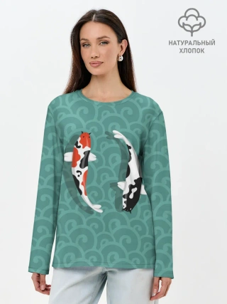 Лонгслив женский. Хлопок / Японские рыбки