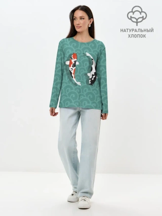 Лонгслив женский. Хлопок / Японские рыбки