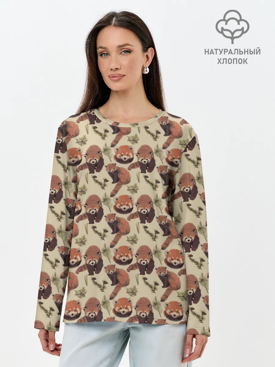 Лонгслив женский. Хлопок / Red panda
