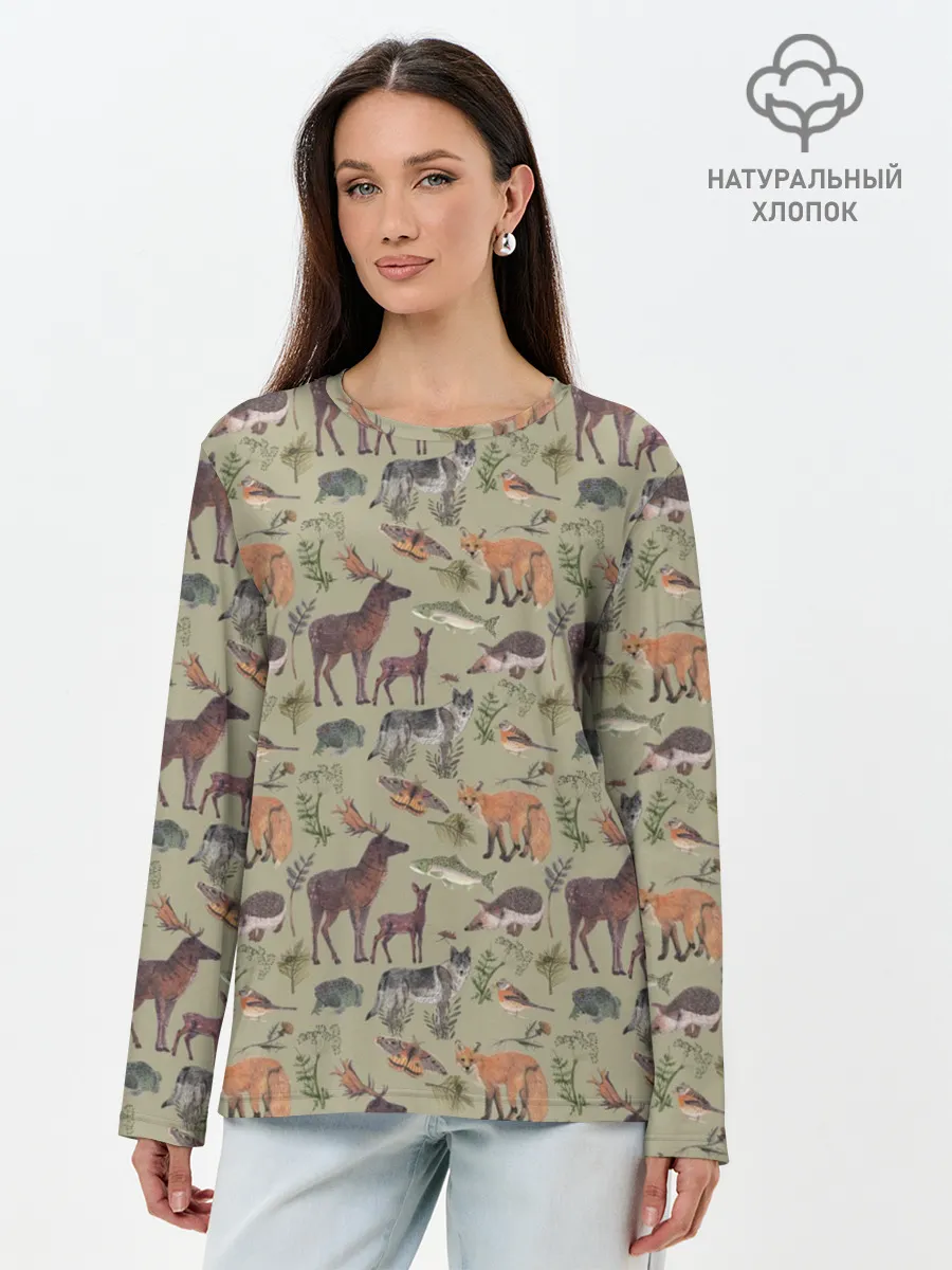 Лонгслив женский. Хлопок / Wild animals