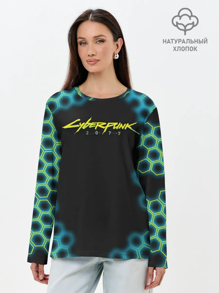 Лонгслив женский. Хлопок / CYBERPUNK 2077