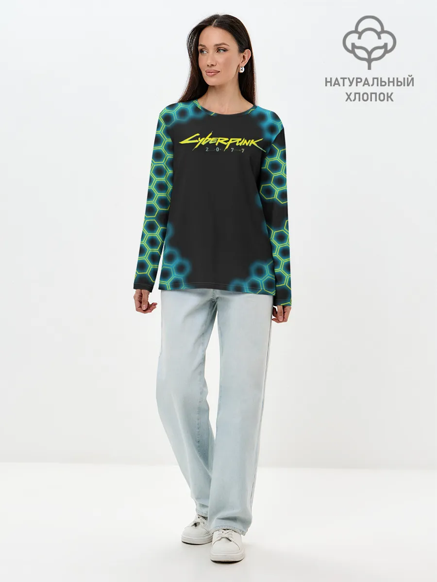 Лонгслив женский. Хлопок / CYBERPUNK 2077