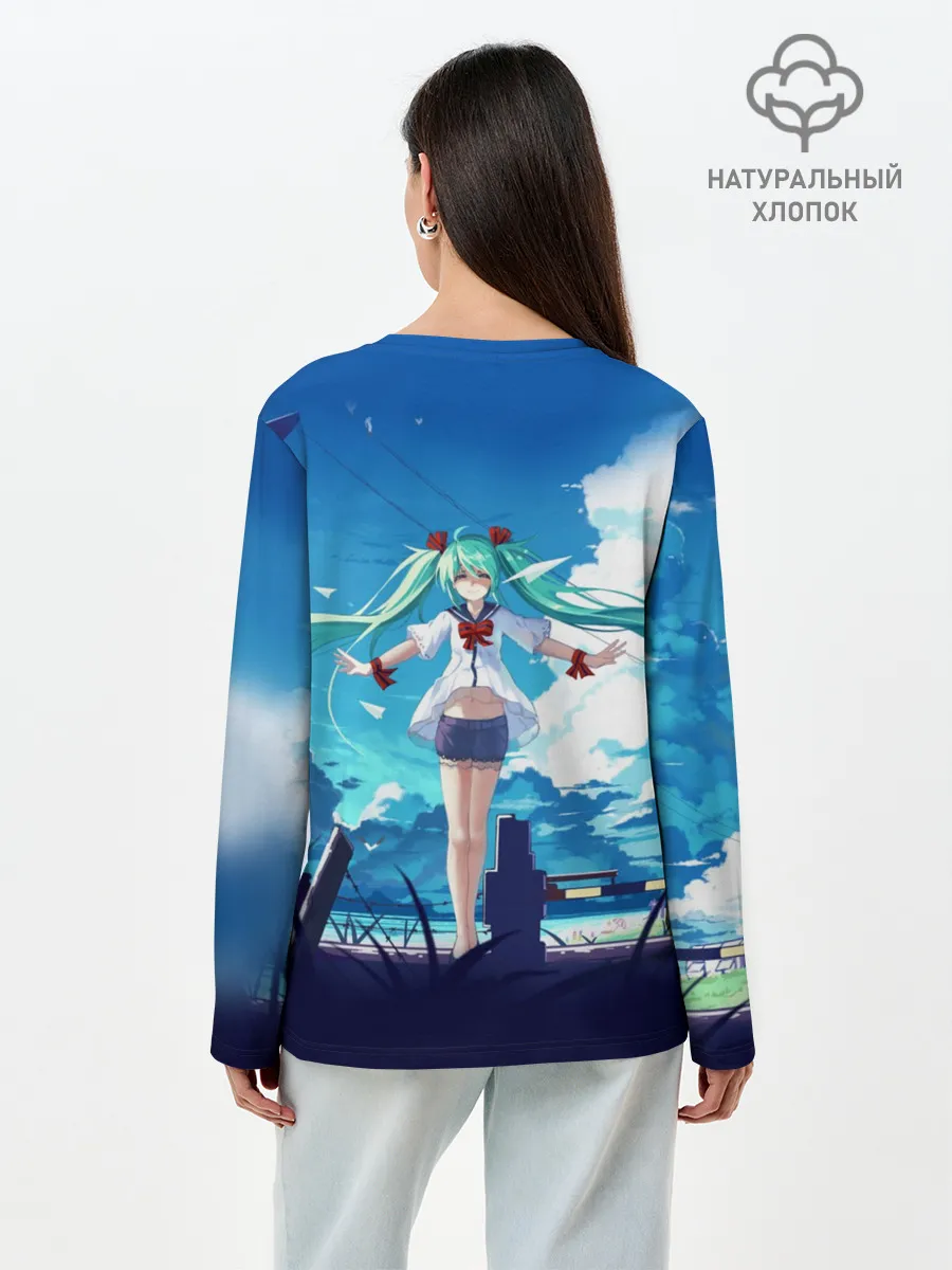 Лонгслив женский. Хлопок / Хацунэ Мику под летним небом