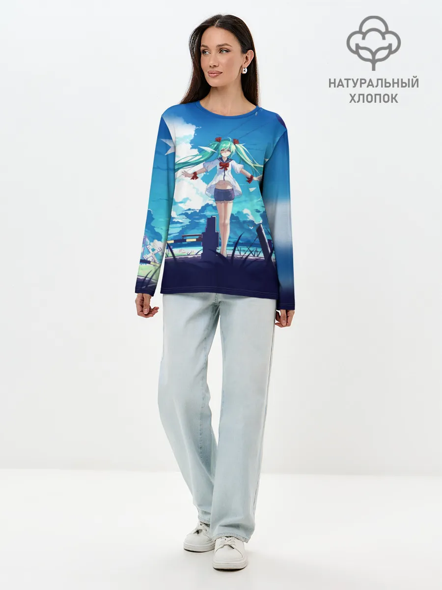 Лонгслив женский. Хлопок / Хацунэ Мику под летним небом