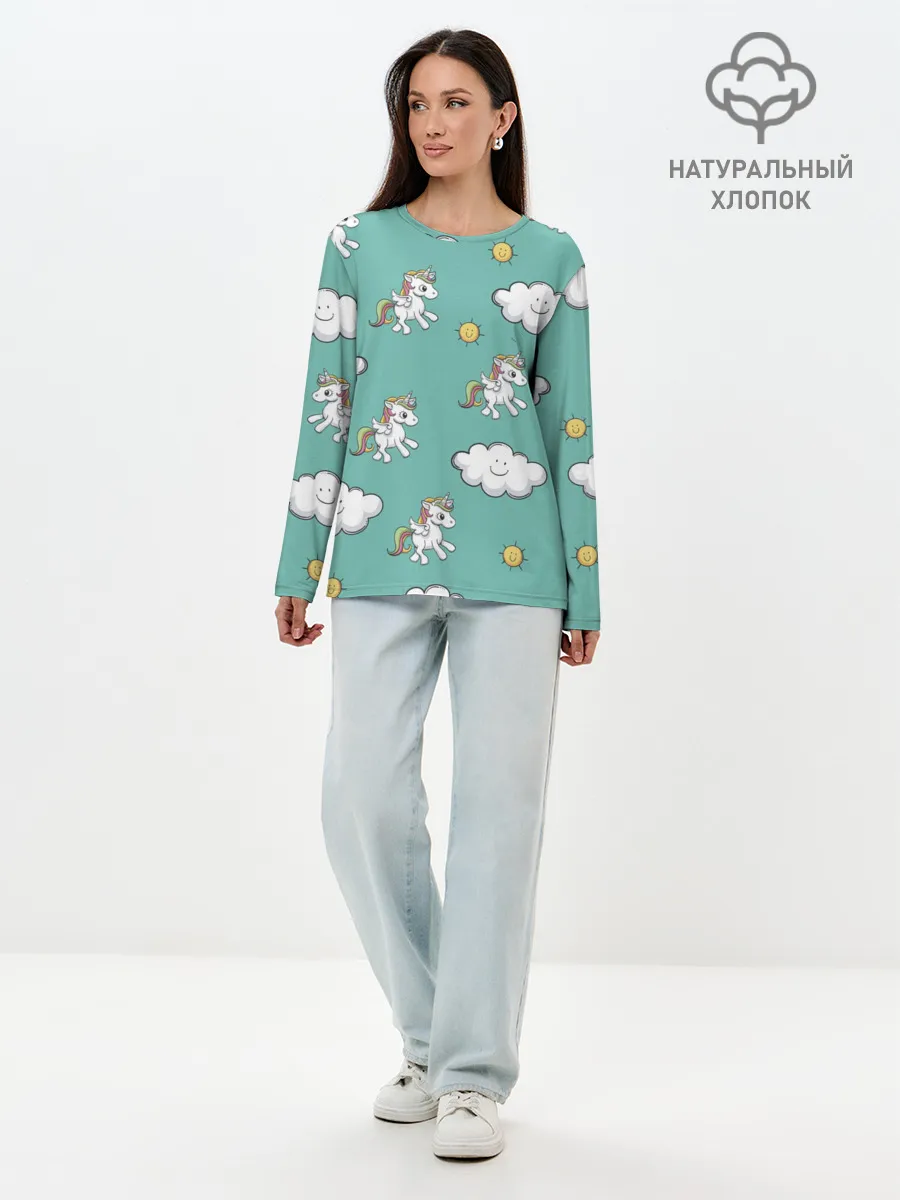 Лонгслив женский. Хлопок / Любовь к единорогам