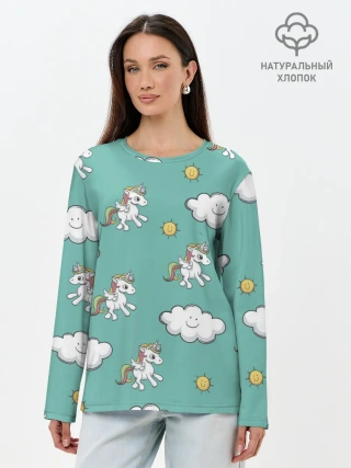 Лонгслив женский. Хлопок / Любовь к единорогам