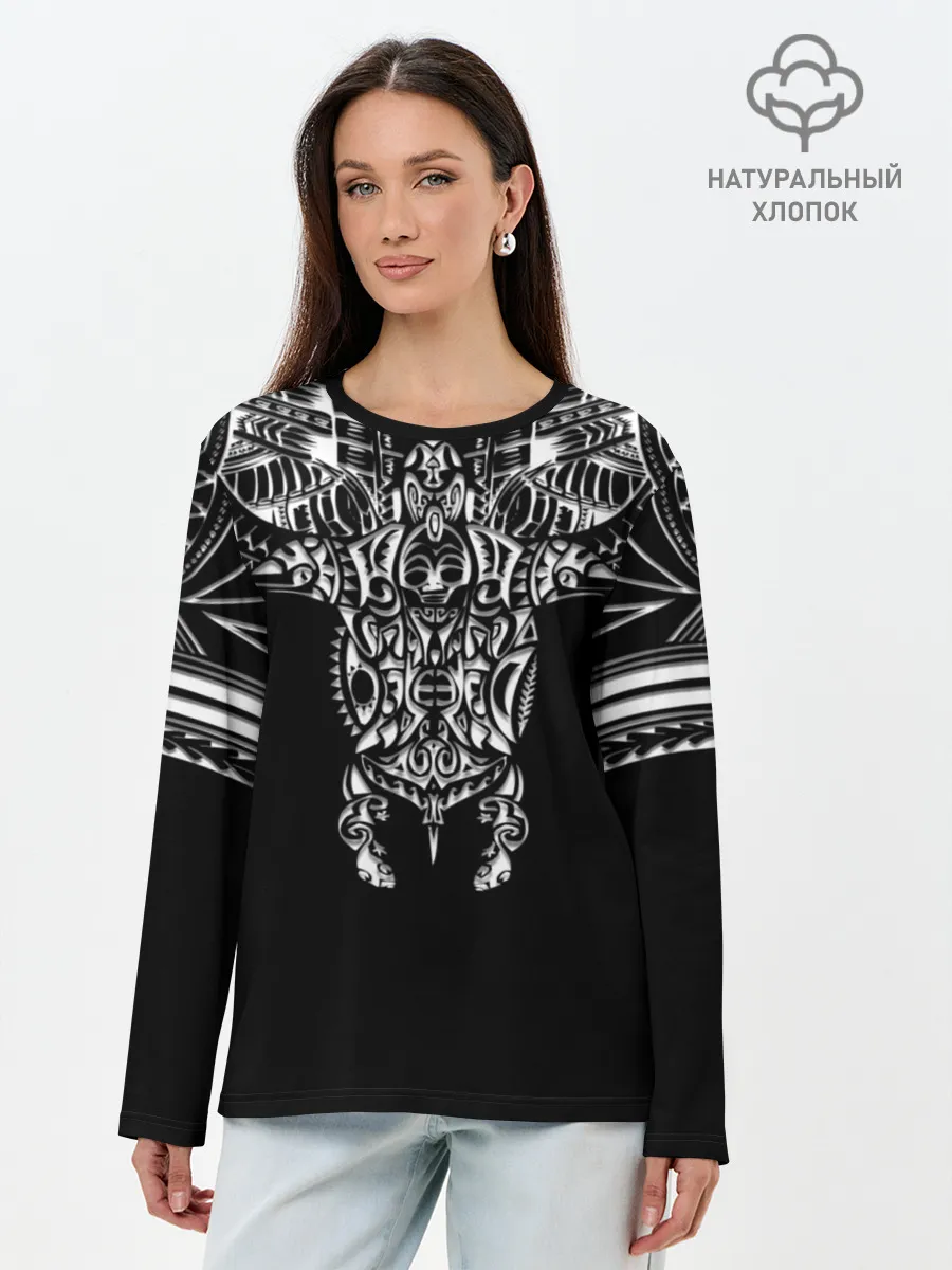 Лонгслив женский. Хлопок / Узор в стиле маори / полинезия