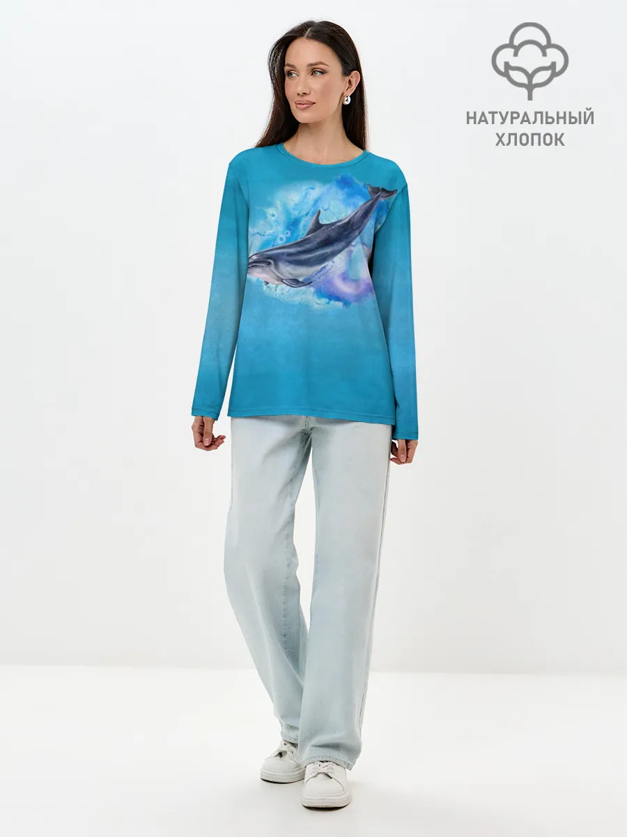 Лонгслив женский. Хлопок / Дельфин