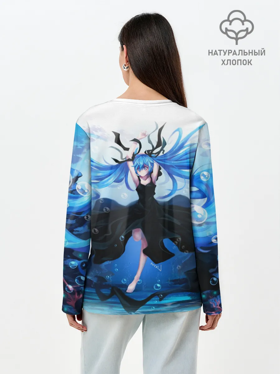 Лонгслив женский. Хлопок / Хацунэ Мику под водой