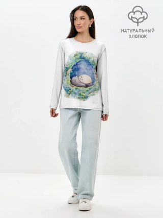 Лонгслив женский. Хлопок / Тоторо спит
