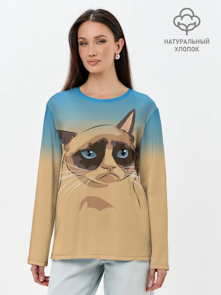 Лонгслив женский. Хлопок / Grumpy cat ART