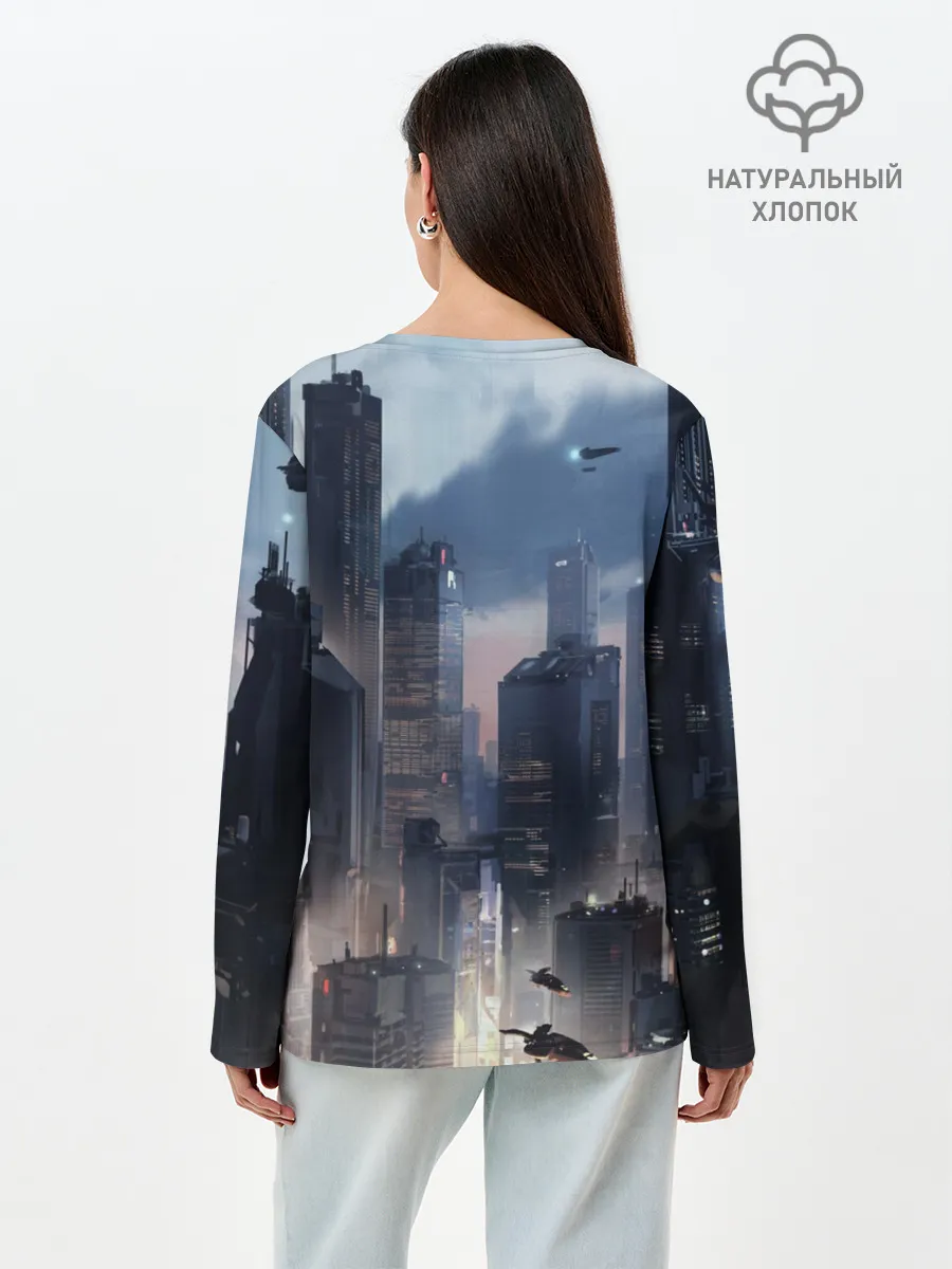Лонгслив женский. Хлопок / Cyberpunk 2077 city