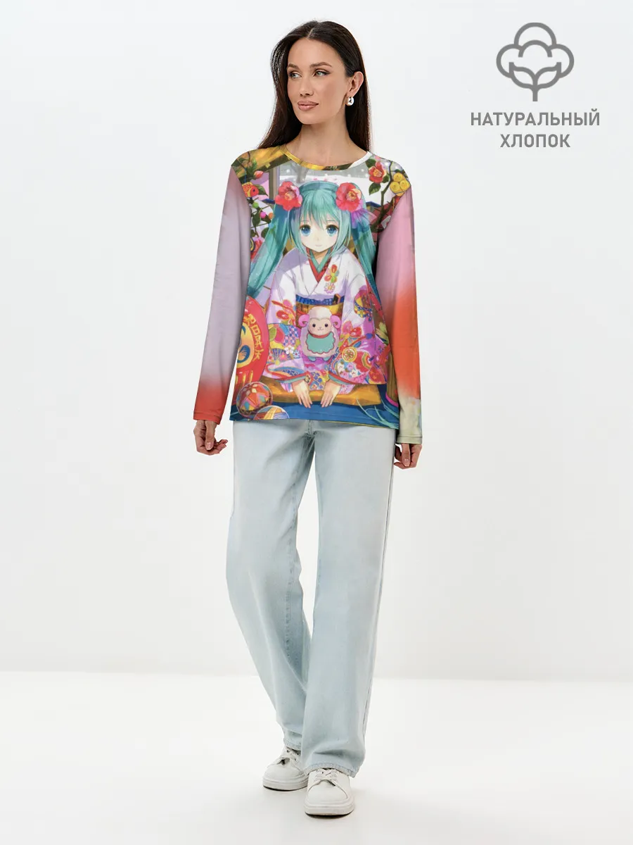 Лонгслив женский. Хлопок / Окно Mika Hatsune