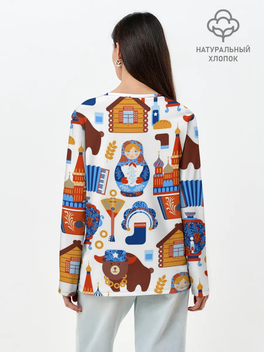 Лонгслив женский. Хлопок / Традиционный поп арт