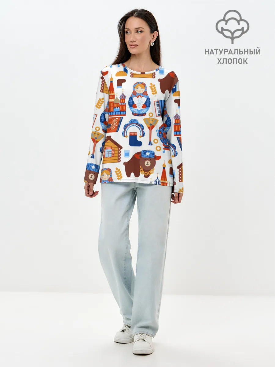 Лонгслив женский. Хлопок / Традиционный поп арт