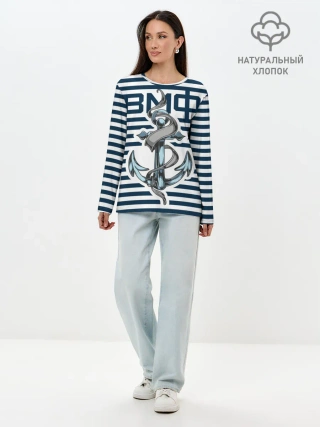 Лонгслив женский. Хлопок / Якорь ВМФ